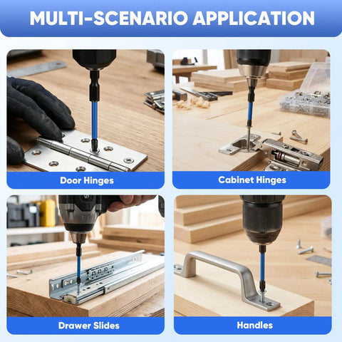 22-Piece Countersink Drill Bit Set with Tapered Wood Bits, plug cutter, adjustable depth stop in use on various wood projects