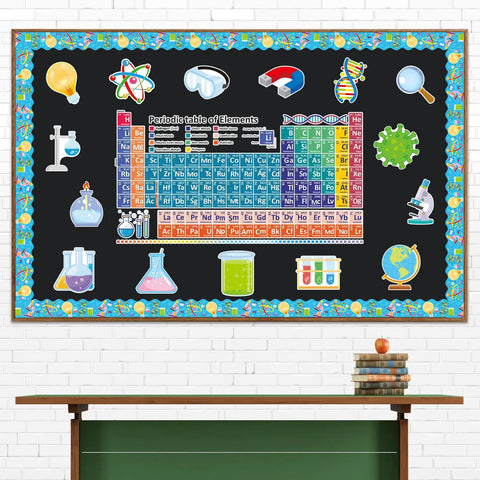 Science Cutouts Pack 45 Pieces With 15 Designs For Party, Classroom, And Home Office Decor Big 6 Inch Lab Themed Shapes on board.