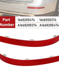 Two Piece Rear Bumper Reflector Set For Mercedes-Benz X166 GL GL350 GL450 GL500 GL550 GL63 AMG 2013-2016 And GLS450 2017-2019 Replacement A1668200474 A1668200374 shown with part numbers and installed view