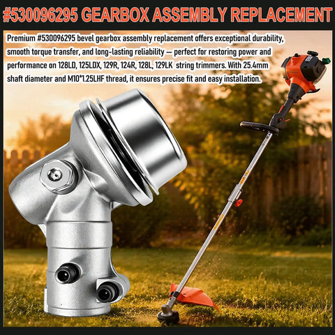 Bevel Gearbox Assembly For 25.4mm Shaft Trimmer Heads With 10 Tooth Bevel Gear, Beefy Replacement Part 530096295 close-up view