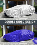 Beast Mode Tough 12 Mil Heavy Duty Waterproof Tarp With Metal Grommets, 10x20 Ft Silver And Blue Reversible Poly Tarp on car