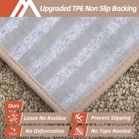 Close-up of Edging Stair Treads Non Slip Carpet Mats 28x9 Inches Indoor Stair Runners For Wooden Steps Kid And Pet Friendly 100 Percent Polyester With TPE Backing Beige 7 Pack, showing upgraded TPE non-slip backing.