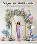Showstopping Square Metal Balloon Arch Frame For Dreamy Gold Wedding Ceremony Backdrop Next Level Party Decoration Graduation And Baby Shower Photo Display Setup with flowers and balloons.