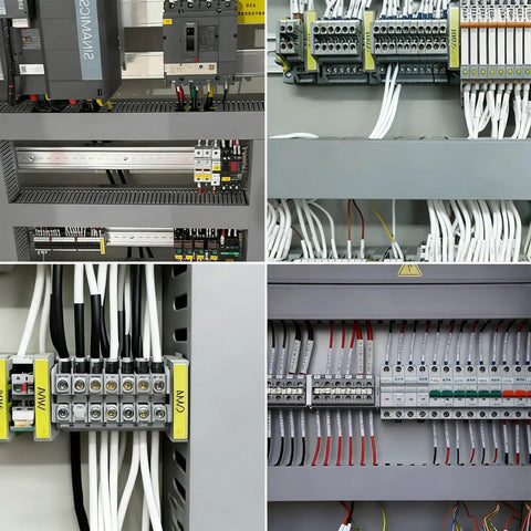 Electrical panel showing cable organization with Six Piece Open Slot Wiring Raceway Duct For Under Desk Cable Management.