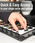 36 Pod Single Serve Coffee Pod Drawer Organizer For Your Countertop With Removable Dividers, Metal Build With A Slick Black Finish, Smooth Glide Drawer For Easy Coffee Station Setup, hand picking pod
