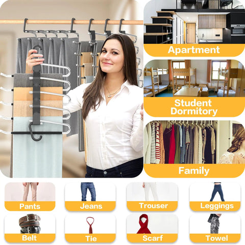 Multi Tier Pants Hangers Hella Space Savin Zero Clutter Closet Game Changer Anti Slip Stainless Steel Wardrobe Setup For Jeans Leggings Skirts And Scarves Black