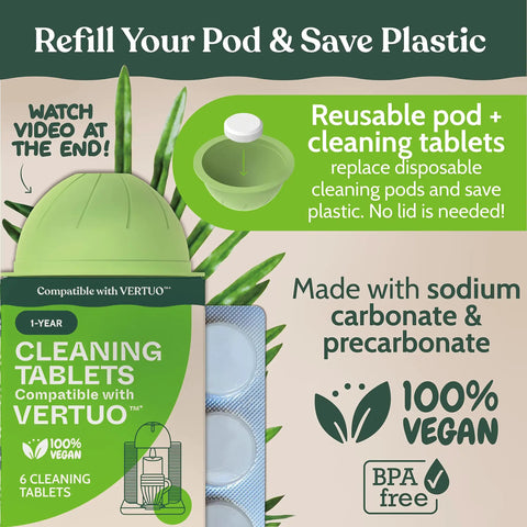 Nespresso Vertuo Cleaning And Descaling Kit For Eco Friendly Maintenance Includes Descaling Solution Bottle No Fuss Six Cleaning Tablets Reusable Pod Carbon Neutral Vertuoline Care Six Month Supply with packaging