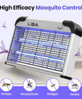 Indoor Bug Zapper with 2800V Grid, sleek design, traps flies and mosquitoes, includes extra bulbs, easy clean tray