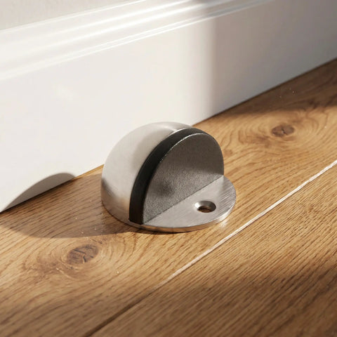 2 Pack No Drill Stick-On Stainless Steel Door Stoppers Punch Free Half Dome Floor Door Stop Easy Install For Home Or Apartment