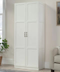 White Finish Double Door Storage Cabinet With Adjustable Shelves For Pantry Kitchen Or Home Office Sleek Space Saving Organizer