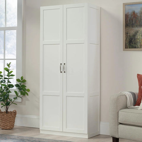 White Finish Double Door Storage Cabinet With Adjustable Shelves For Pantry Kitchen Or Home Office Sleek Space Saving Organizer