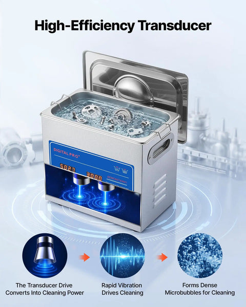 Heavy Duty Ultrasonic Cleaner With A Spacious Three Liter Tank And Zippy 40kHz Output crafted to sweep grime from gear in use.