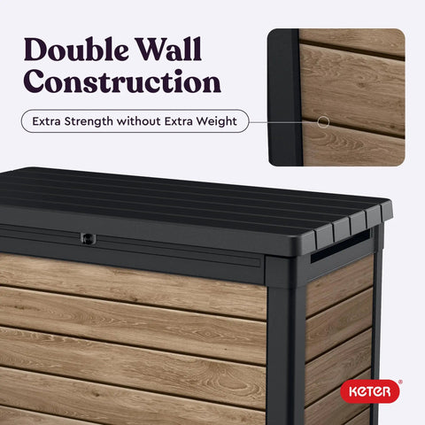 Real Deal All Weather Deck Storage Trunk With 100 Gallon Heavy Duty Resin For Patio Outdoor Cushions Yard Gear And Pool Supplies Ashwood Finish