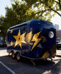 No Fuss Commercial Hot Dog Truck Trailer With Stainless Steel Catering Cart, Built In Grill, Fresh Water Tank, Power Supply System, Fully Equipped Mobile Kitchen Ready To Roll And Grind Daily, blue design with gold stars