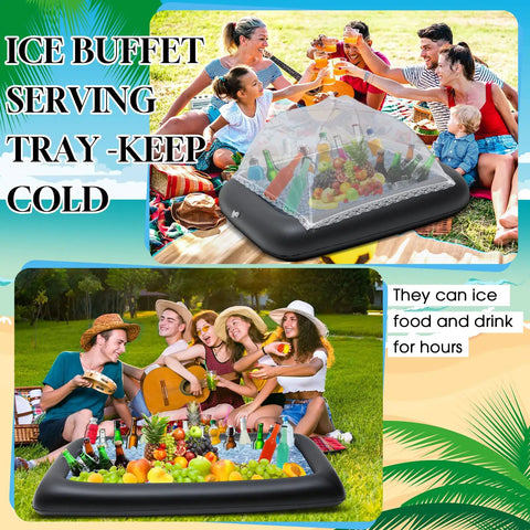 Inflatable Serving Bar Buffet Set For Outdoor Parties Includes Two Inflatable Serving Bars Two Mesh Food Covers And One Inflator Ideal For Cold Food Display On Picnics Pool Parties Backyard BBQs