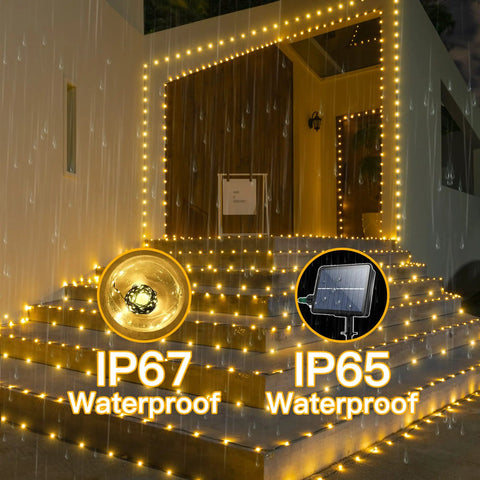 Solar Outdoor String Lights 60Ft 180 LED IP67 Waterproof Dope 8 Modes With Timer Memory Function for step lighting decoration