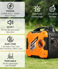 Portable Inverter Generator On The Go 2300W Peak 1900W Rated Gas Powered Ultra Quiet for RVs and Outdoor Camping