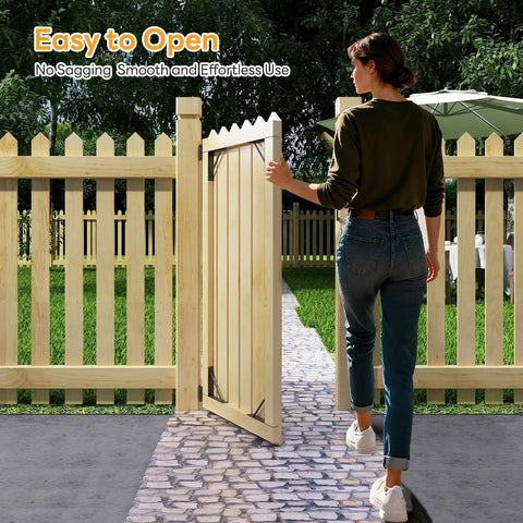 No Sag Gate Bracket Kit With Left Opening Latch Heavy Duty Gate Reinforcement Hardware For Wooden Fence Gates 26 To 60 Inches Wide And Up To 72 Inches High Black, woman opening wooden fence gate