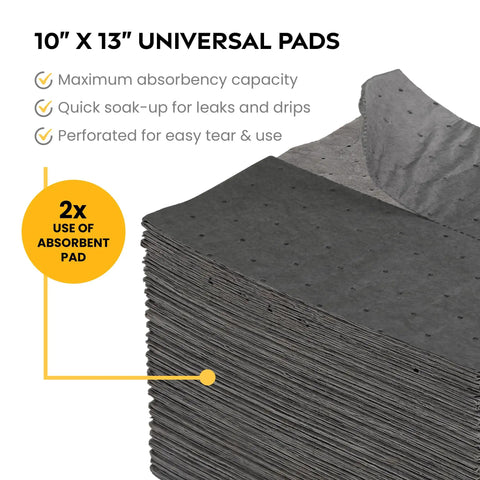 Heavy Duty Universal Absorbent Pads 10 X 13 Inch 100 Pack No Sweat Cleanup Tough As Nails Pads Soak Up Oil Coolant And Hydraulic Fluid Instantly For Garage Shop Or Warehouse Use Without The Hassle