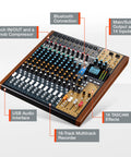 All In One 16 Track Studio Recorder And Mixer With USB Audio Interface And SD Card Recording Capabilities 16 in 14 out