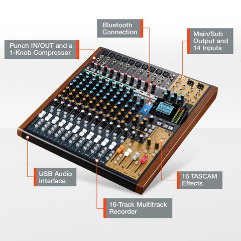 All In One 16 Track Studio Recorder And Mixer With USB Audio Interface And SD Card Recording Capabilities 16 in 14 out