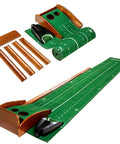 Cool Indoor Outdoor Putting Mat With Automatic Ball Return Handcrafted Wood Base Crystal Velvet Surface Non Slip Back Realistic Green For Home Office Or Backyard Practice Cup A Sweet Gift For Men 118 By 18 Inches displayed unrolled and assembled