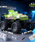 Green Monster Truck RC Car With 2.4GHz Remote 1 To 64 Scale Colorful Lights And Metal Body Shell 360 Spin And Auto Demo