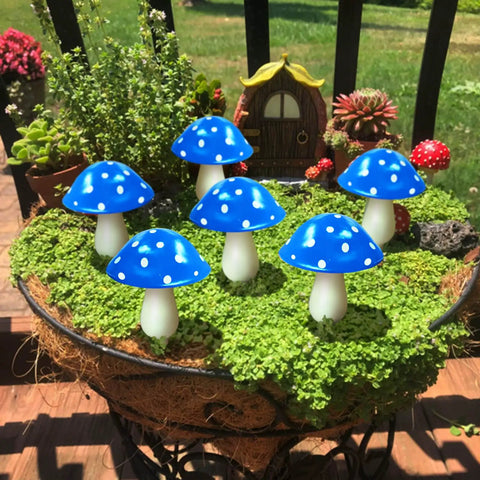 Six Pack Blue Solar Garden Mushroom Stake Lights With Eight Lighting Modes For Outdoor Yard Decor Solar Powered Waterproof