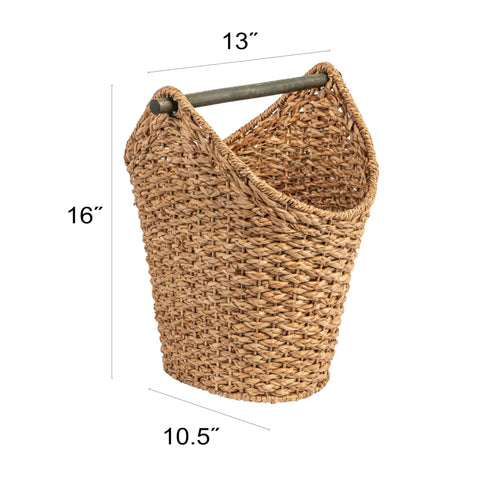 Bankuan Braided Oval Toilet Paper Basket With Wood Bar, 13L x 10.5W x 16H, natural wicker design