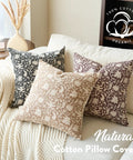 Floral Throw Pillow Covers 18x18 Set Of 2 For Living Room, Farmhouse Block Print Decor Cushions, Neutral Vintage Vibe, 100 Percent Cotton, Soft, Breathable, Easy Care, Cozy Couch Pillows For Sofa on neutral sofa
