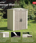 Factor 6x3 Outdoor Storage Shed Kit For Patio Furniture Lawn Tools Bikes Beach Gear Plus More Durable Resin Construction Won’t Peel Rot Or Rust Easy Assembly With 110 Cu Ft Capacity In Taupe And Brown