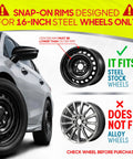 Toyota Corolla 16 Inch Hubcaps Wheel Covers Four Pack OE Replica Snap On Installation for Steel Wheels