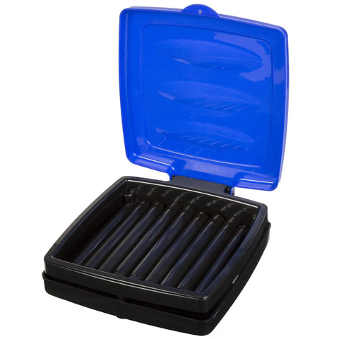 Open Portable Collapsible 13 Gallon Trash Bag Holder with blue lid