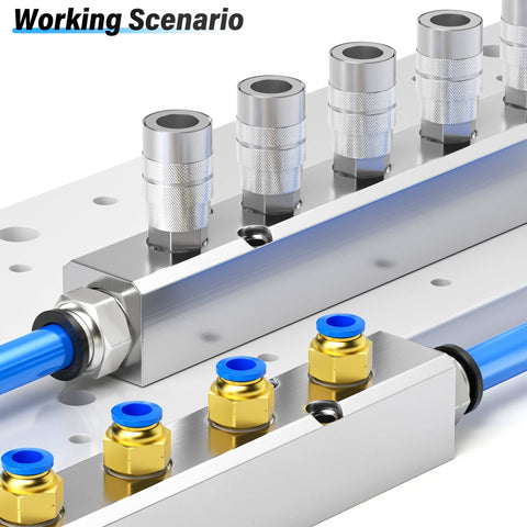 Industrial Grade 10 Way 12 Port Aluminum Pneumatic Shunt Block For Air Distribution Manifold System, showing connectors and ports