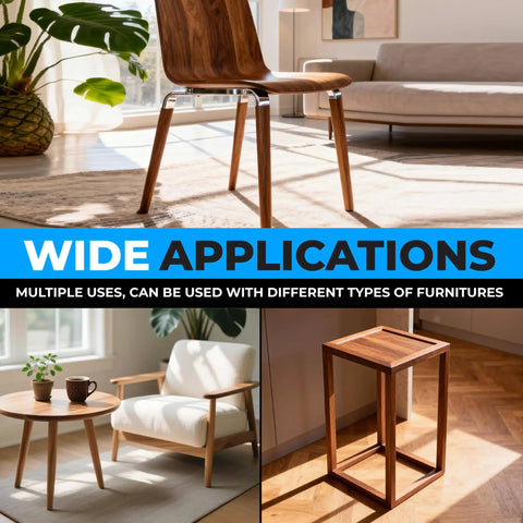 8 Pack M6 Furniture Levelers And Teflon Bottom Glides For Smooth Room Repositioning With Durable Hard Plastic Construction used under various furniture types.