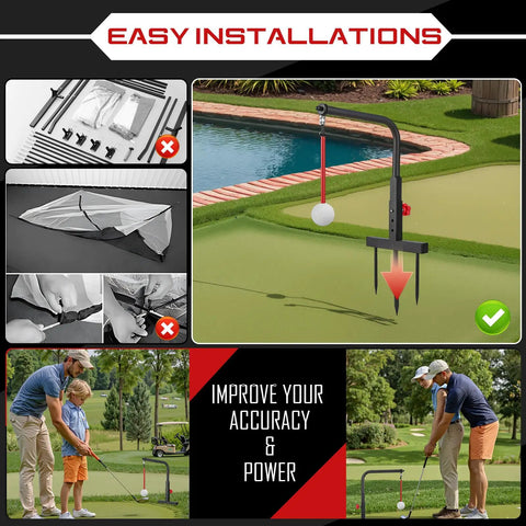 Durable Iron Golf Swing Trainer For Kids And Teens, A Kid Friendly Practice Swing Aid With Replacement Ball Included on lawn