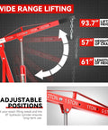 Two Ton Hydraulic Engine Hoist crafted as a garage workhorse for straight up heavy transmissions and motors includes foldable cherry picker arm.