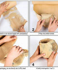 Eco Friendly Honeycomb Packing Paper Wrap 15 Inch By 131 Foot Roll With 20 Fragile Stickers Natural Kraft Brown Biodegradable And Fully Recyclable Cushioning For Moving Shipping And Safe Packing Of Delicate Items being stretched, wrapped, torn, and sealed by hand