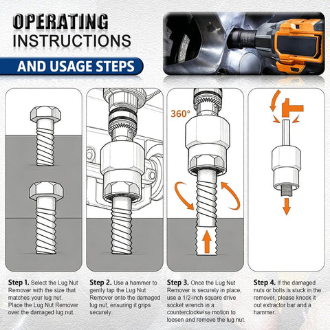 Ditch Those Stuck Bolts With This 19-Piece Bolt Nut Extractor Set For A Smooth 1/2-Inch And 3/8-Inch Drive Wheel Lock Removal Kit That Actually Gets the Job Done Right Without Breaking Your Tools Or Losing Your Mind On Tough Rust Jobs. operating instructions for chrome-moly lug nut remover