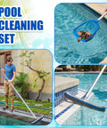 No Fuss Three Piece Pool Cleaning Kit With Skimmer Net, Extendable Aluminum Pole, And Stainless Steel Pool Brush in action