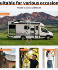 12.5 Ft Telescoping A Frame Ladder for Home Roof and RV Use, Heavy Duty Go To Step Ladder With EN131 Safety Certification, Supports Up To 330 Lbs, 20cm Inner Tube Overlap, Wide Non Slip Feet, Rock Solid Stability, RV use