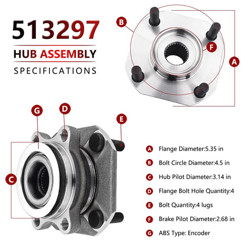 Front Wheel Bearing And Hub Assembly Pair For 2007 2012 Nissan Sentra 2.0L Direct Fit OEM Grade Hub And Bearing Kit specs diagram
