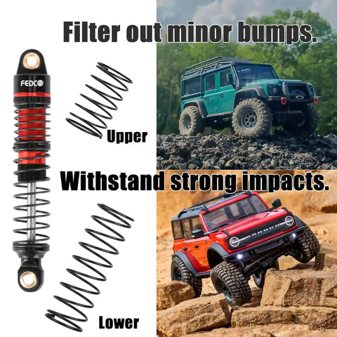 51mm Oil Filled Dual Spring Shocks With CNC Long Threaded Dampers For TRX4M TRX4MT 1/18 RC Crawler Upgrades and two RC trucks.