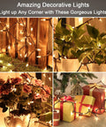 Clear Christmas Lights String With Brown Wire 21 Feet Long 100 Incandescent Bulbs Warm White Glow on plants and gifts