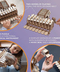 Mechanical Celesta Wooden Puzzle Kit For Adults, 3D DIY Musical Instrument That Doubles As A Functional Mini Piano, Music Box And Xylophone Brain Teaser, 4.7 Inch Tall Wood Model, with hands playing keys