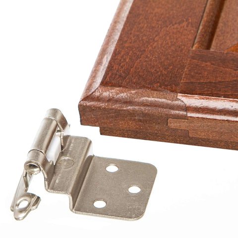 Three Eighths Inch Inset Cabinet Hinges Brushed Nickel Self-Closing Offset Hinges for Kitchen Cabinets, satin nickel finish