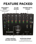 Front view of USB C Audio Interface For Studio Recording With 8 Inputs And 4 Outputs MIDI In Out 24 Bit 192 KHz Resolution Ultra Low Latency