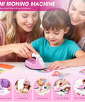 GoLashFun Cute Pink Mini Heat Press For Fuse Beads in use by a child with adult guidance, showcasing crafting activities.
