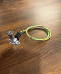 Heavy Duty Headlight Floor Dimmer Switch With Thick 14 Gauge Wiring Harness Pigtail And Straight Plug Connector For Gm Vehicles and Slick Plug and Play Rig on wood surface.