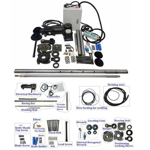 Front view of INTSUPERMAI 110V portable line boring and welding machine kit with long boring bars